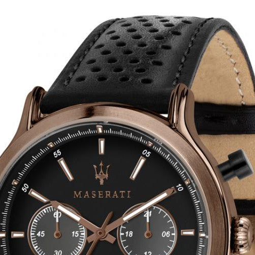Maserati Legend Chronograph Black Dial Black Leather Strap Watch For Men - R8871638001