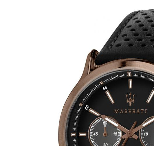 Maserati Legend Chronograph Black Dial Black Leather Strap Watch For Men - R8871638001