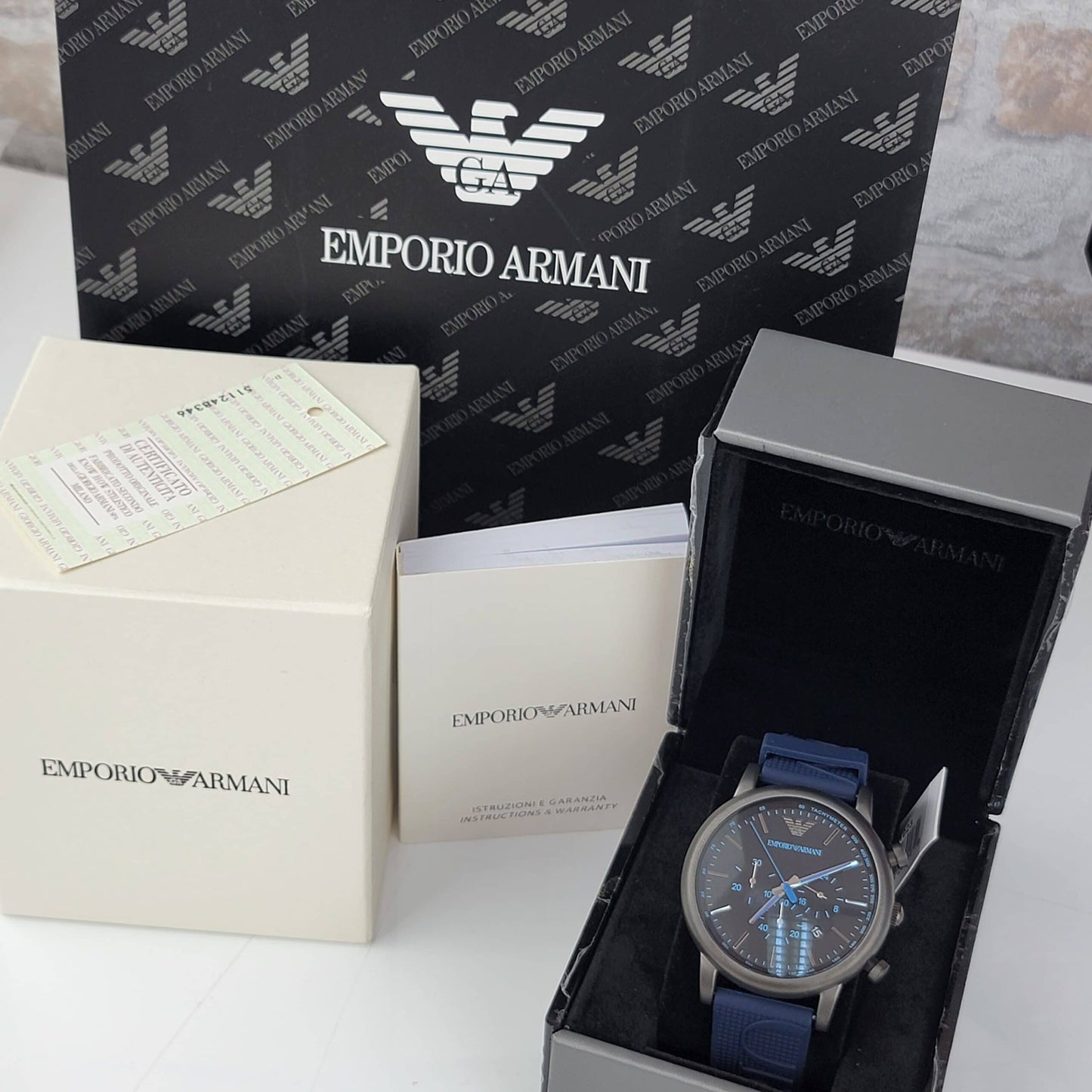 Emporio Armani Luigi Chronograph Black Dial Blue Rubber Strap Watch For Men - AR11023