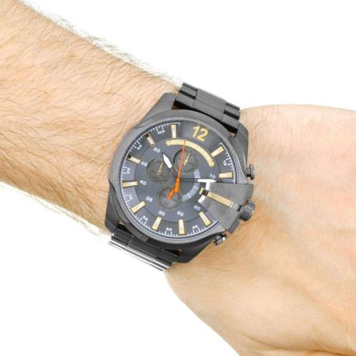 Diesel Mega Chief Chronograph Grey Dial Grey Steel Strap Watch For Men - DZ4421