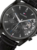 Tommy Hilfiger Baker Chronograph Black Dial Black Leather Strap Watch For Men - 1710452