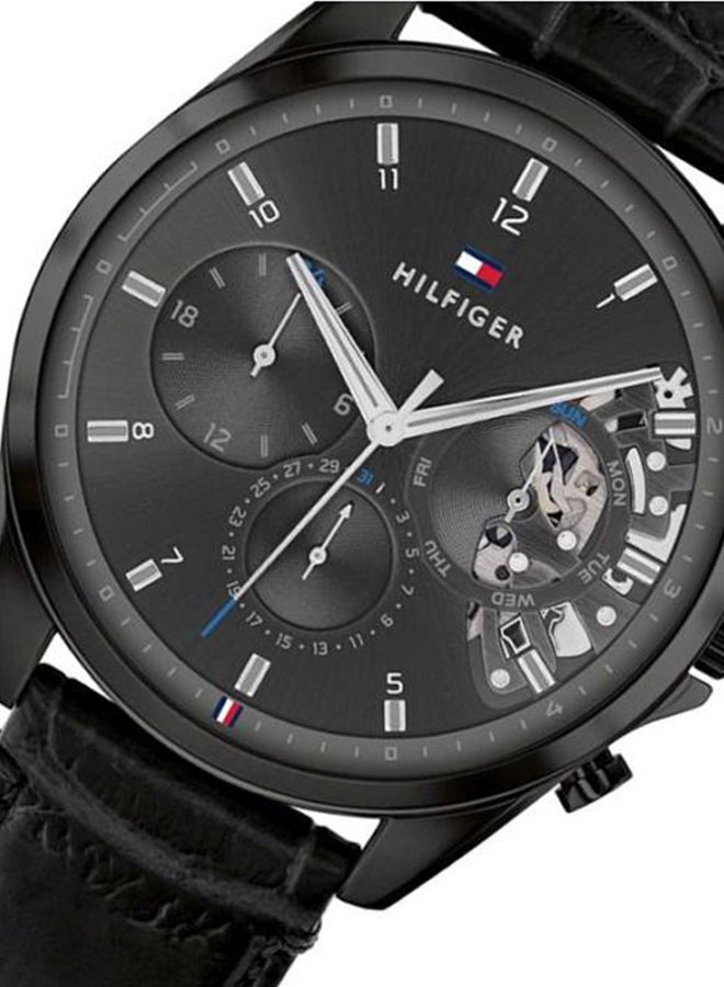 Tommy Hilfiger Baker Chronograph Black Dial Black Leather Strap Watch For Men - 1710452