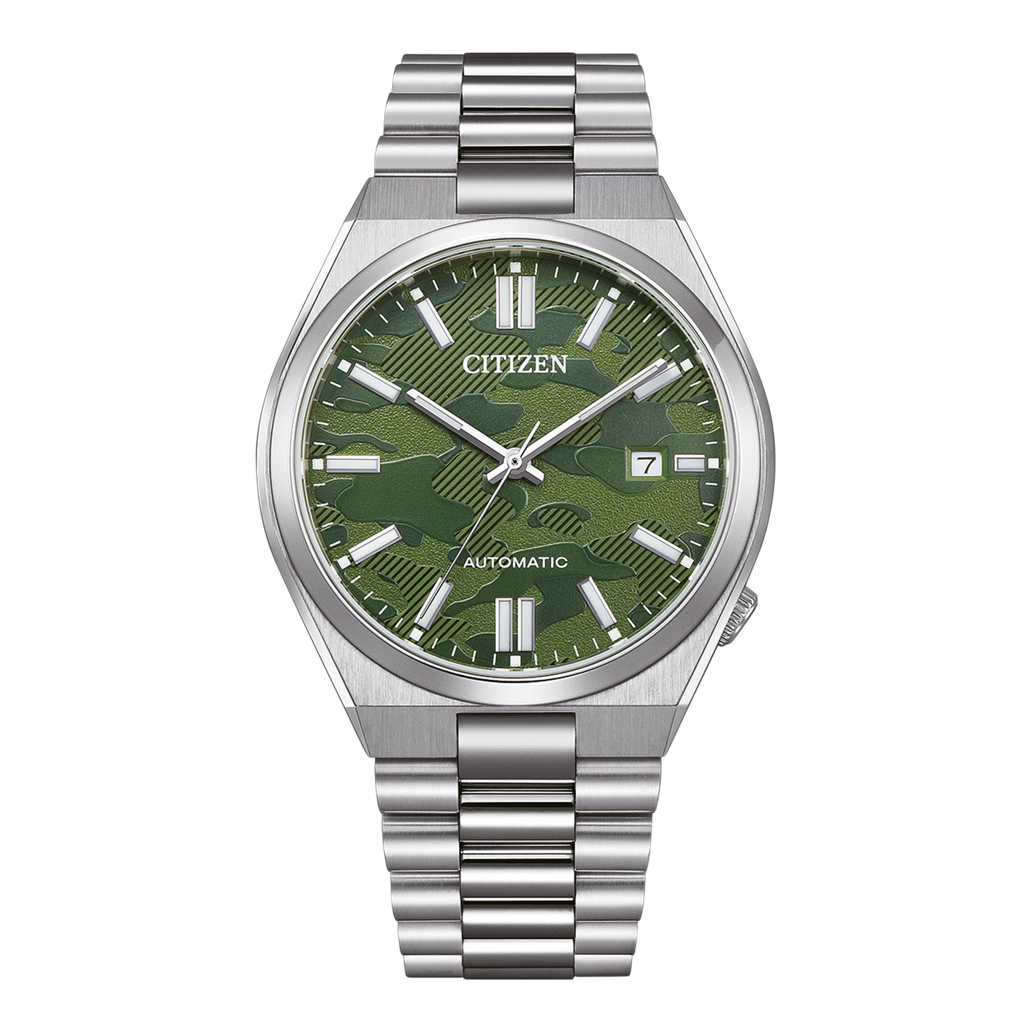 Citizen Tsuyosa Automatic Camouflage Green Dial Silver Steel Strap Watch For Men - NJ0159-86X