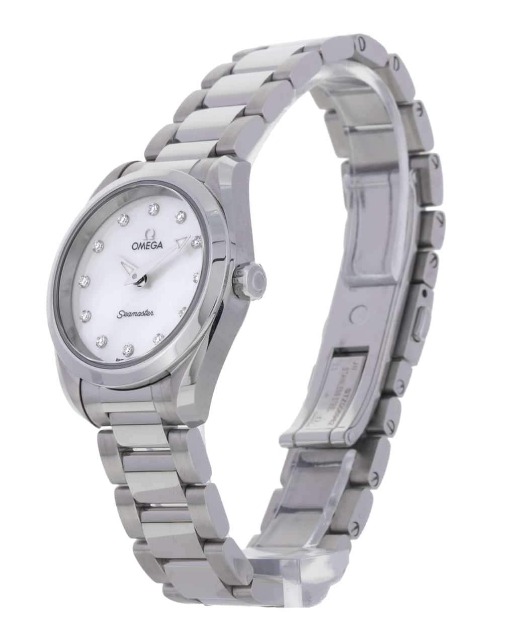 Omega Seamaster Aqua Terra Quartz Diamonds Mother of Pearl Dial Silver Steel Strap Watch for Women - 220.10.28.60.55.001