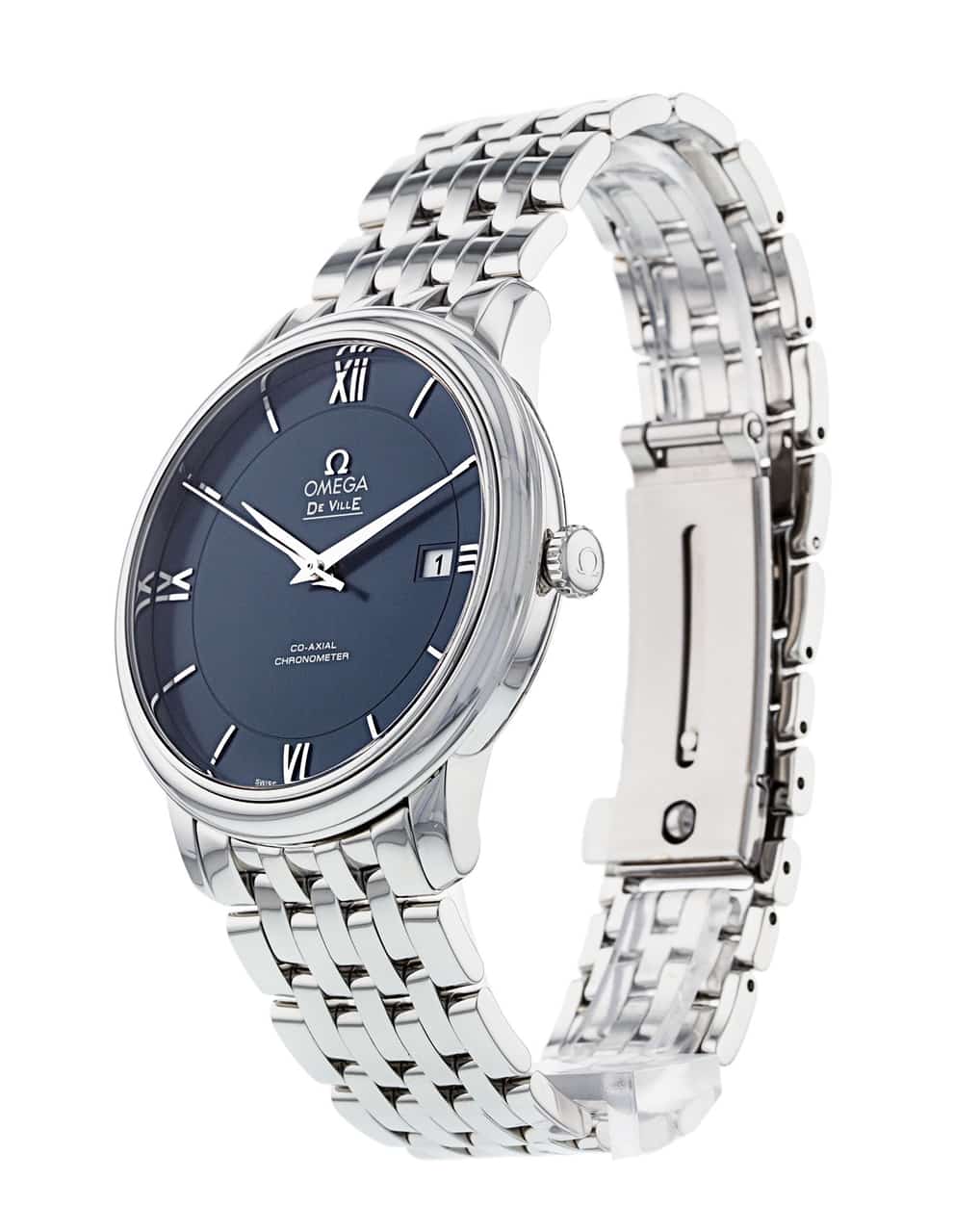 Omega De Ville Prestige Co-Axial Orbis Blue Dial Silver Steel Strap Watch for Men - 424.10.40.20.03.001
