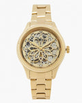 Fossil Rye Automatic Skeleton Gold Dial Gold Steel Strap Watch for Women - BQ3755