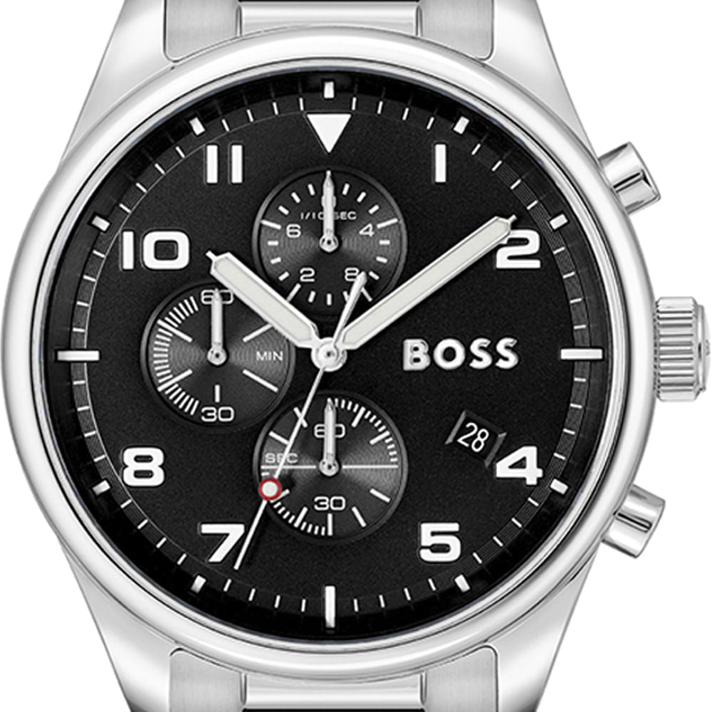 Hugo Boss View Chronograph Black Dial Silver Steel Strap Watch For Men - 1514008
