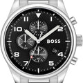 Hugo Boss View Chronograph Black Dial Silver Steel Strap Watch For Men - 1514008
