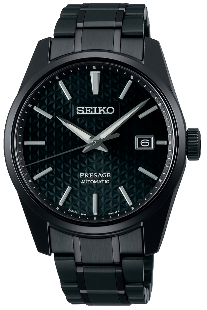 Seiko Presage Sharp Edged Series Black Dial Black Steel Strap Watch For Men - SPB229J1