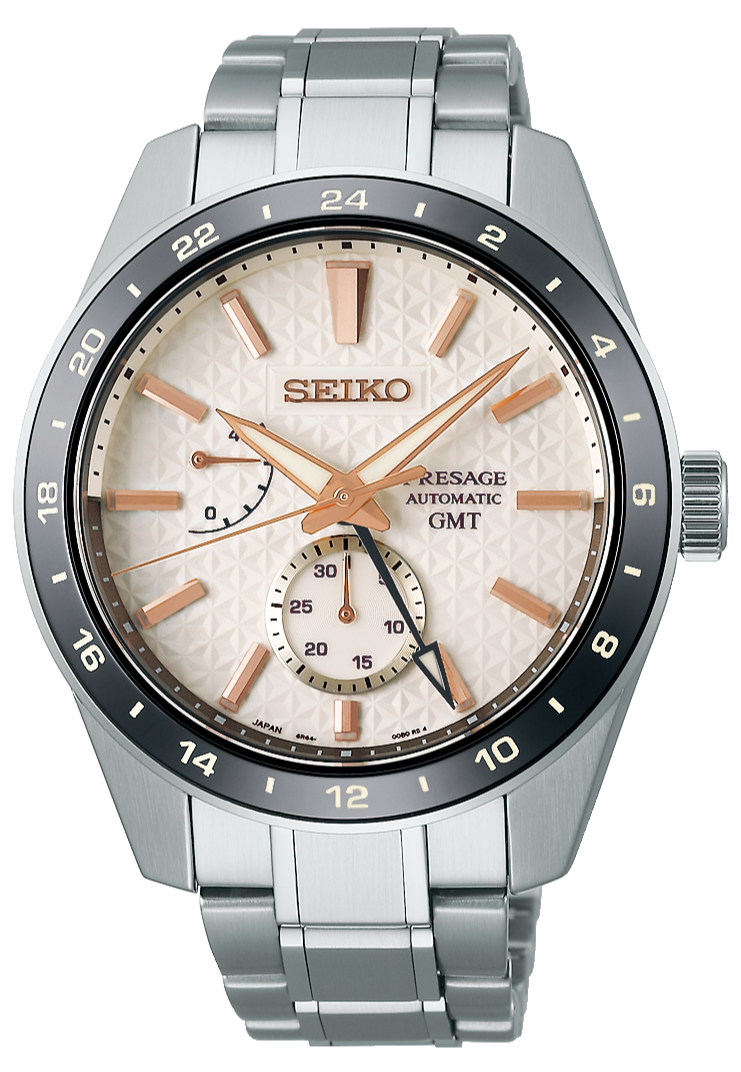 Seiko Presage Sharp Edged Series Automatic GMT Champagne Dial Silver Steel Strap Watch For Men - SPB273J1