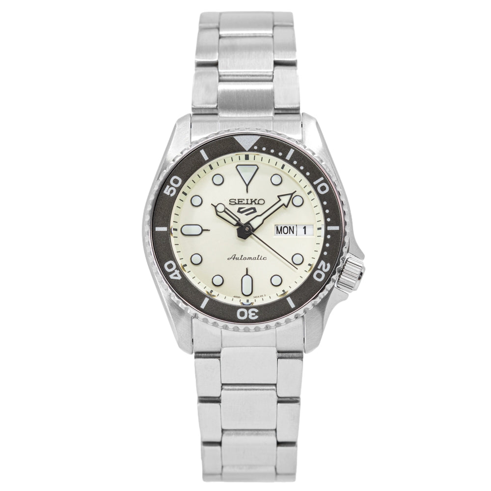 Seiko 5 Sports SKX Automatic Cream Dial Silver Steel Strap Watch For Men - SRPK31K1