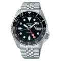 Seiko 5 Sports Automatic GMT Black Dial Silver Steel Strap Watch For Men - SSK001K1