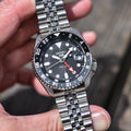 Seiko 5 Sports Automatic GMT Black Dial Silver Steel Strap Watch For Men - SSK001K1