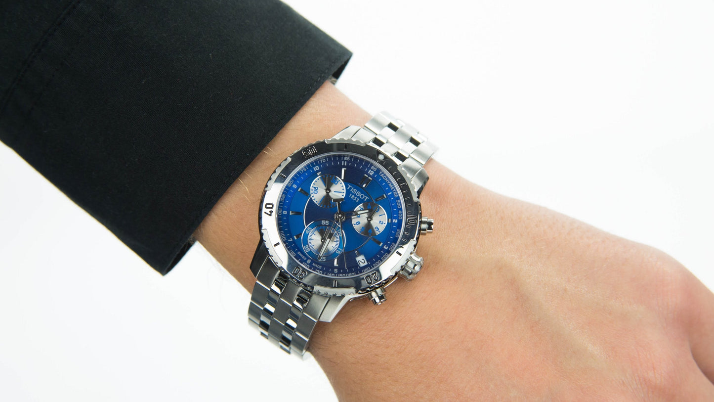 Tissot T Sport PRS 200 Chronograph Blue Dial Silver Steel Strap Watch For Men - T067.417.11.041.00