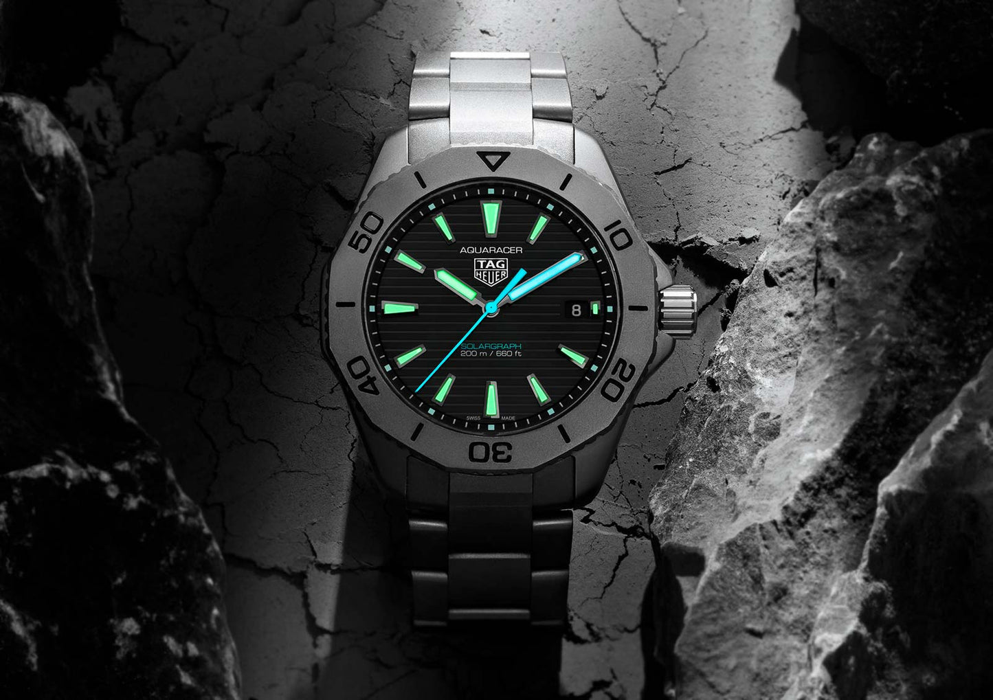 Tag Heuer Aquaracer Professional 200 Solargraph Quartz Black Dial Silver Steel Strap Watch for Men - WBP1180.BF0000