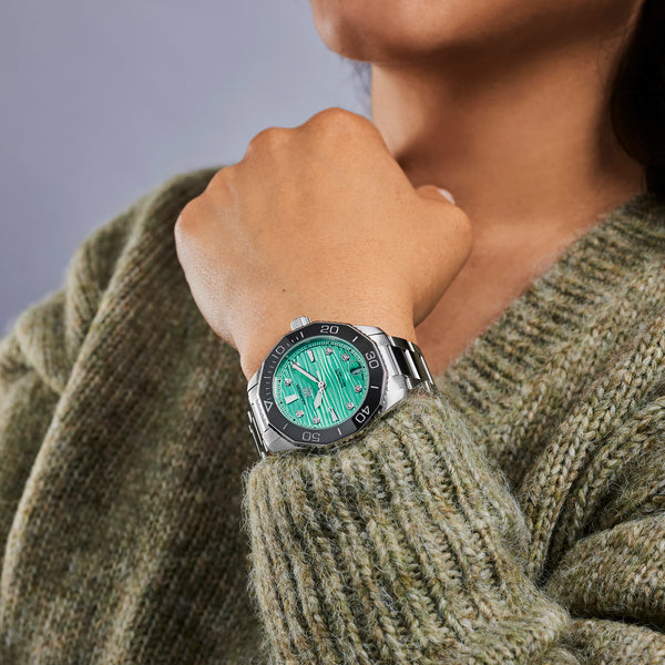 Tag Heuer Aquaracer Professional 300 Automatic Diamonds Green Dial Silver Steel Strap Watch for Women - WBP231K.BA0618