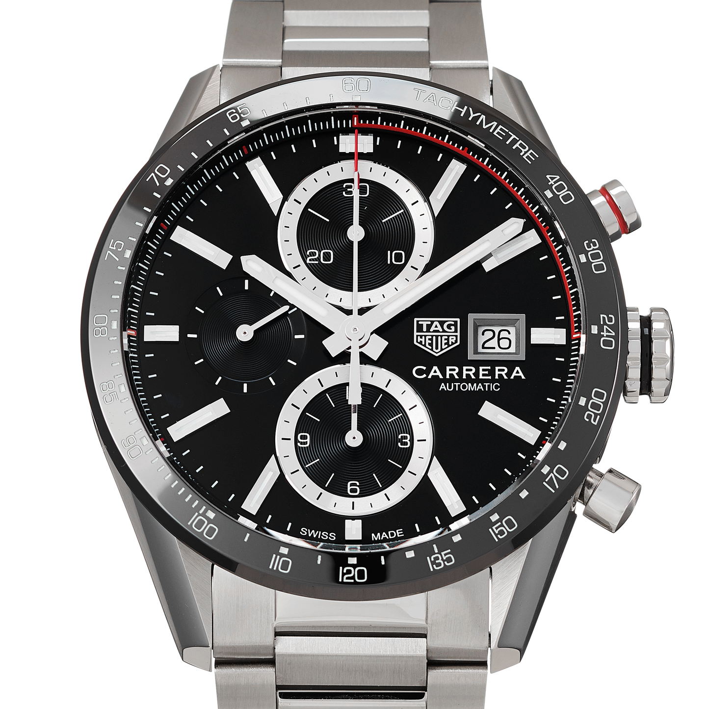 Tag Heuer Carrera Automatic Chronograph Black Dial Silver Steel Strap Watch for Men - CBM2110.BA0651