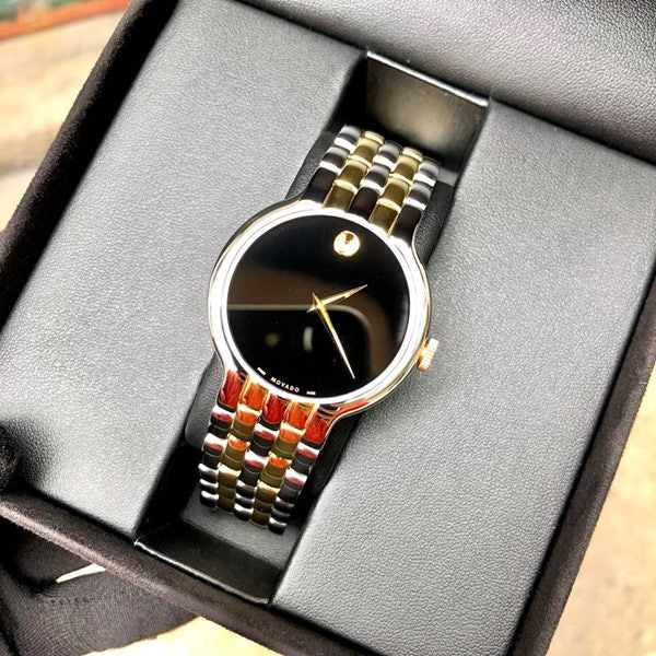 Movado Veturi Quartz Black Dial Two Tone Steel Strap Watch for Men - 0606932