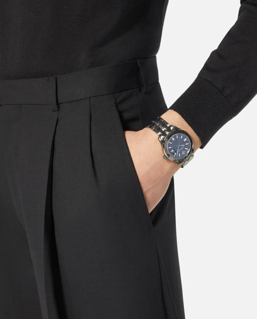 Versace Greca Time Quartz Black Dial Grey Steel Strap Watch for Men - VE3K00622