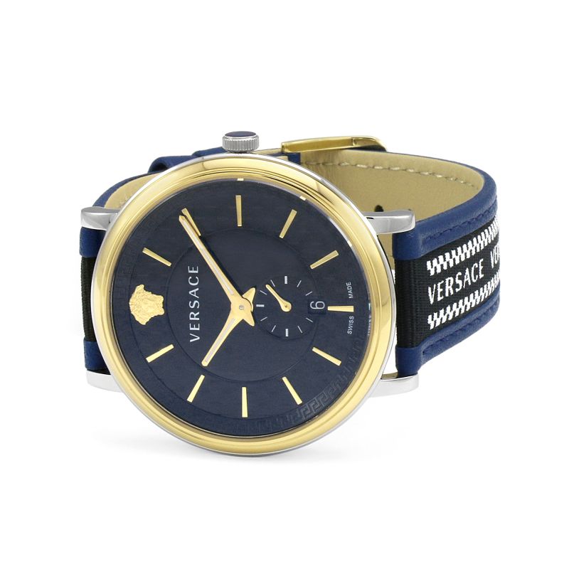 Versace V-Circle Black Dial Blue Leather Strap Watch for Men - VEBQ01419