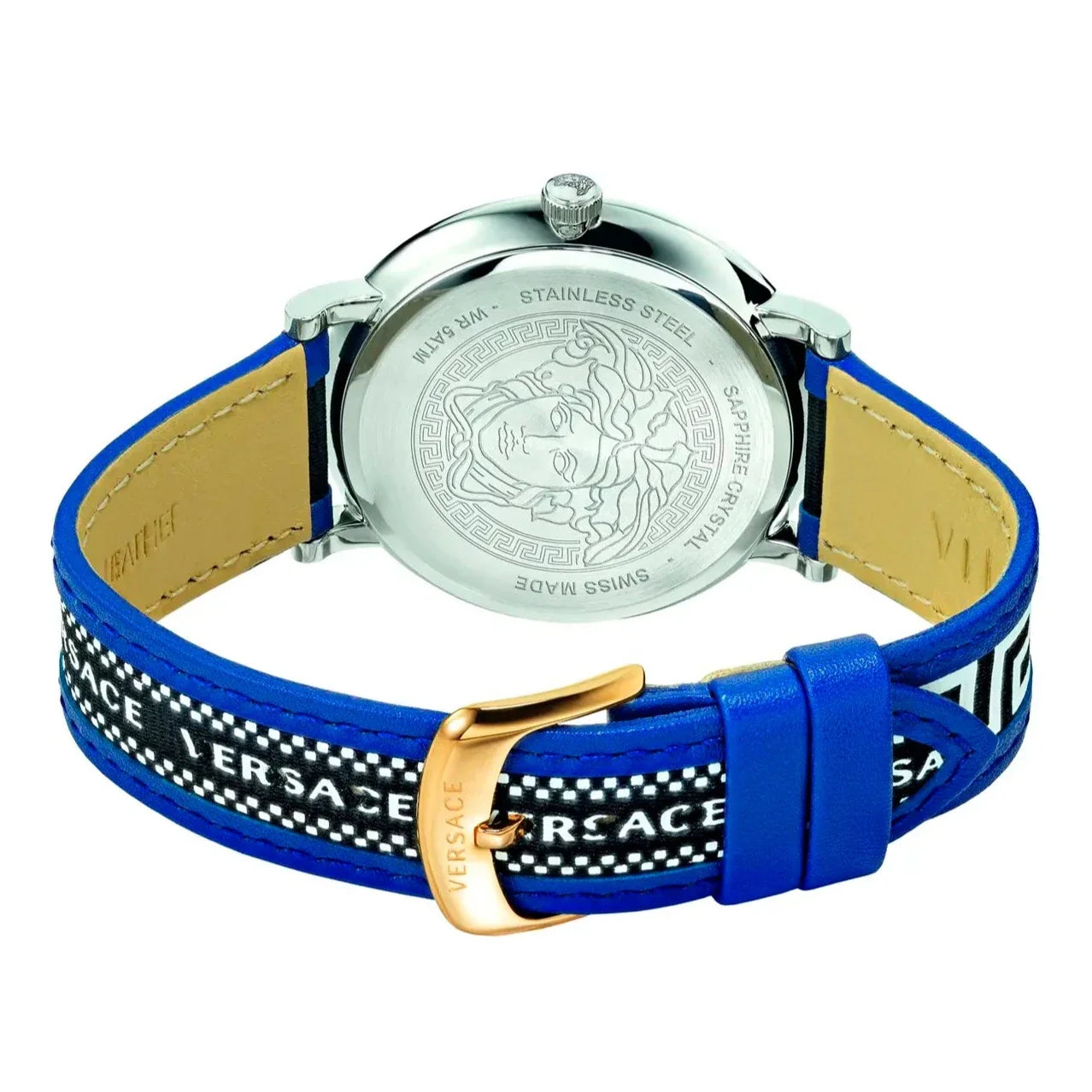 Versace V-Circle Black Dial Blue Leather Strap Watch for Men - VEBQ01419
