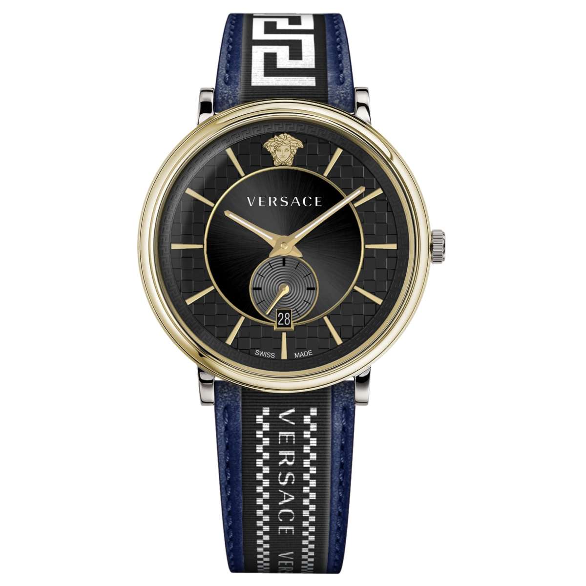 Versace V-Circle Black Dial Blue Leather Strap Watch for Men - VEBQ01419