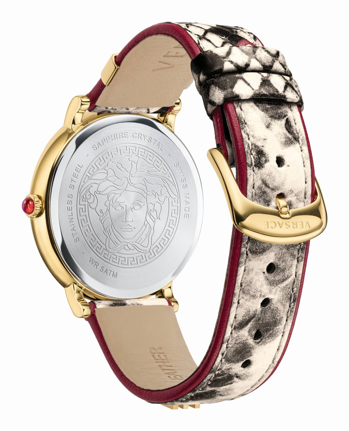 Versace V Circle Quartz White Dial Brown Leather Strap Watch For Women - VBP08017