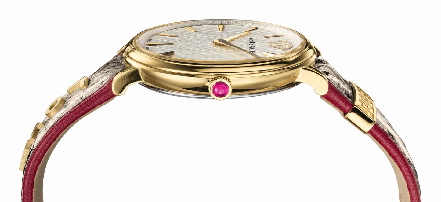 Versace V Circle Quartz White Dial Brown Leather Strap Watch For Women - VBP08017