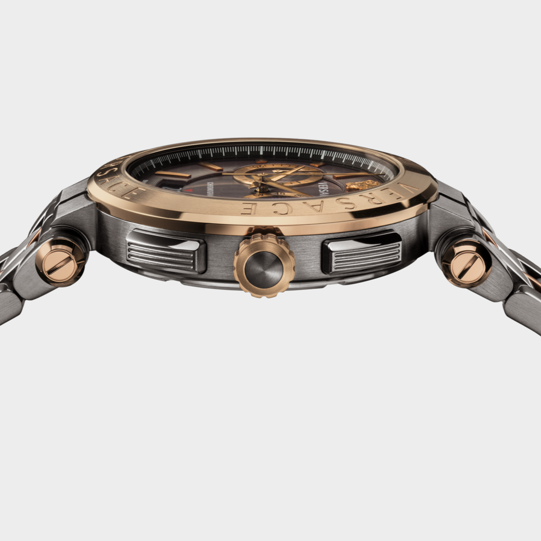 Versace Aion Chronograph Black Dial Grey Steel Strap Watch for Men - VBR050017