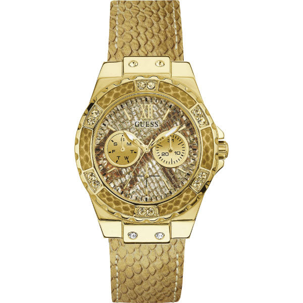Guess Limelight Quartz Gold Dial Gold Leather Strap Watch For Women - W0775L13