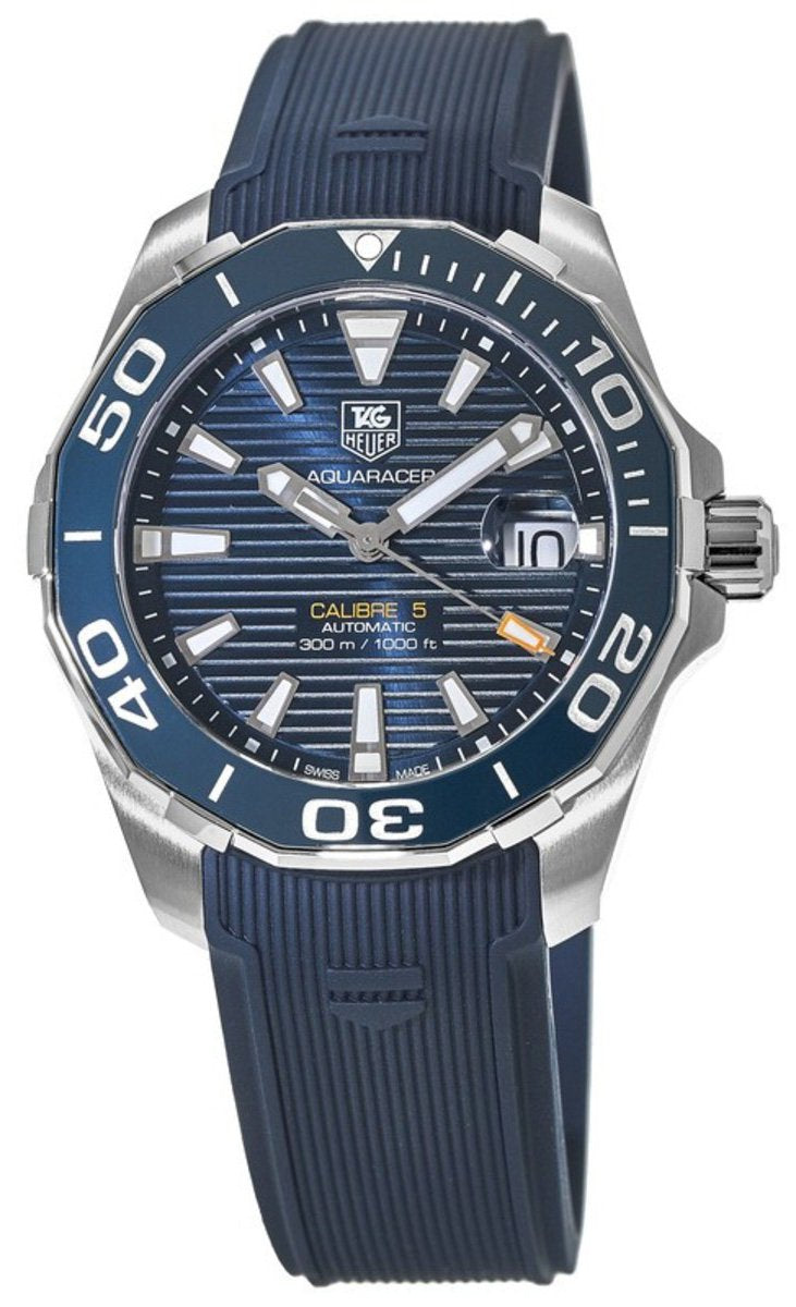 Tag Heuer Aquaracer Calibre 5 Blue Dial Blue Silicone Strap Watch for Men - WAY211C.FT6155