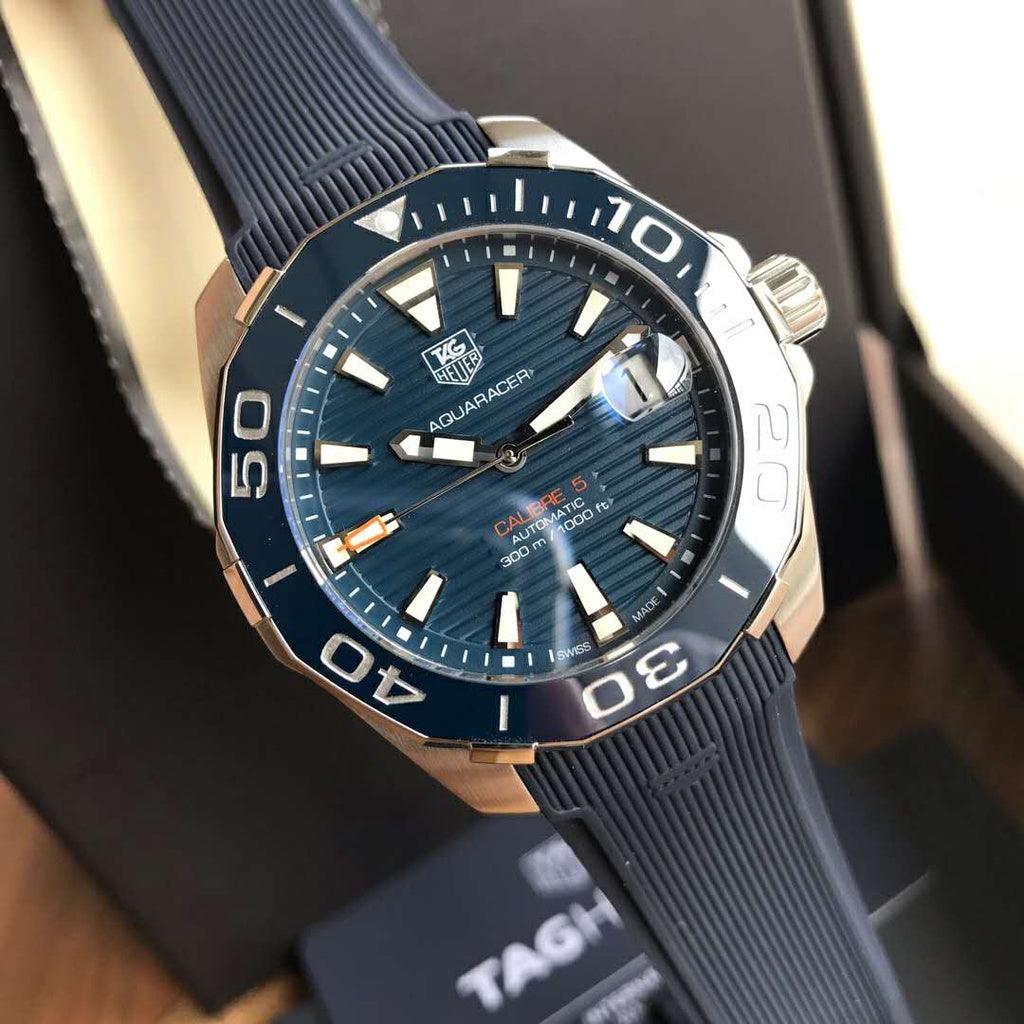 Tag Heuer Aquaracer Calibre 5 Blue Dial Blue Silicone Strap Watch for Men - WAY211C.FT6155