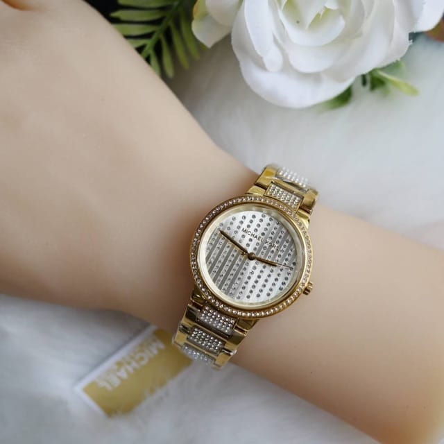 Michael Kors Gabbi Crystals Gold Dial Gold Steel Strap Watch For Women - MK3985