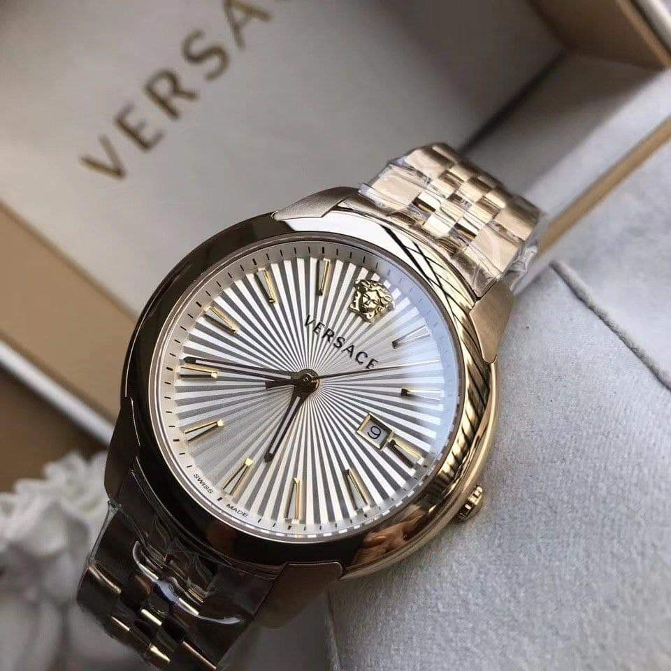 Versace V-Urban Quartz White Dial Gold Steel Strap Watch For Men - VELQ00719