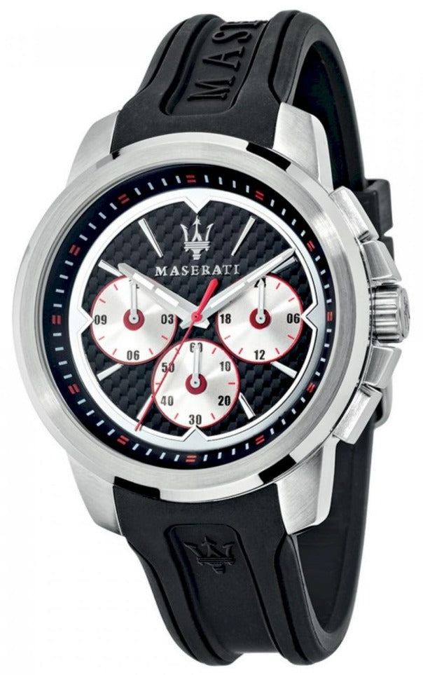 Maserati SFIDA Chronograph Black Silver Dial Black Rubber Strap Watch For Men - R8851123001