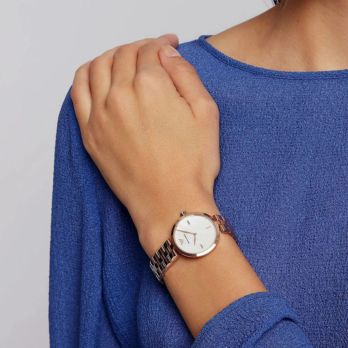 Emporio Armani Arianna Analog Mother of Pearl Dial Rose Gold Steel Strap Watch For Women - AR11196