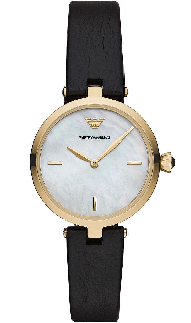 Emporio Armani Arianna Analog Silver Dial Black Leather Strap Watch For Women - AR11200