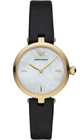 Emporio Armani Arianna Analog Silver Dial Black Leather Strap Watch For Women - AR11200