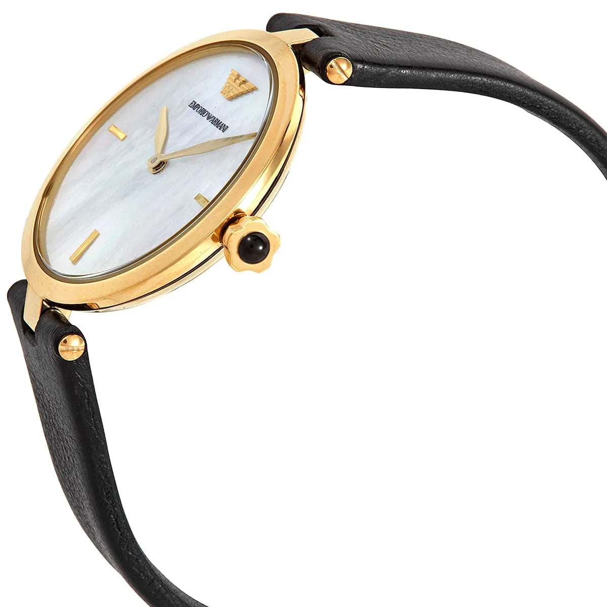 Emporio Armani Arianna Analog Silver Dial Black Leather Strap Watch For Women - AR11200