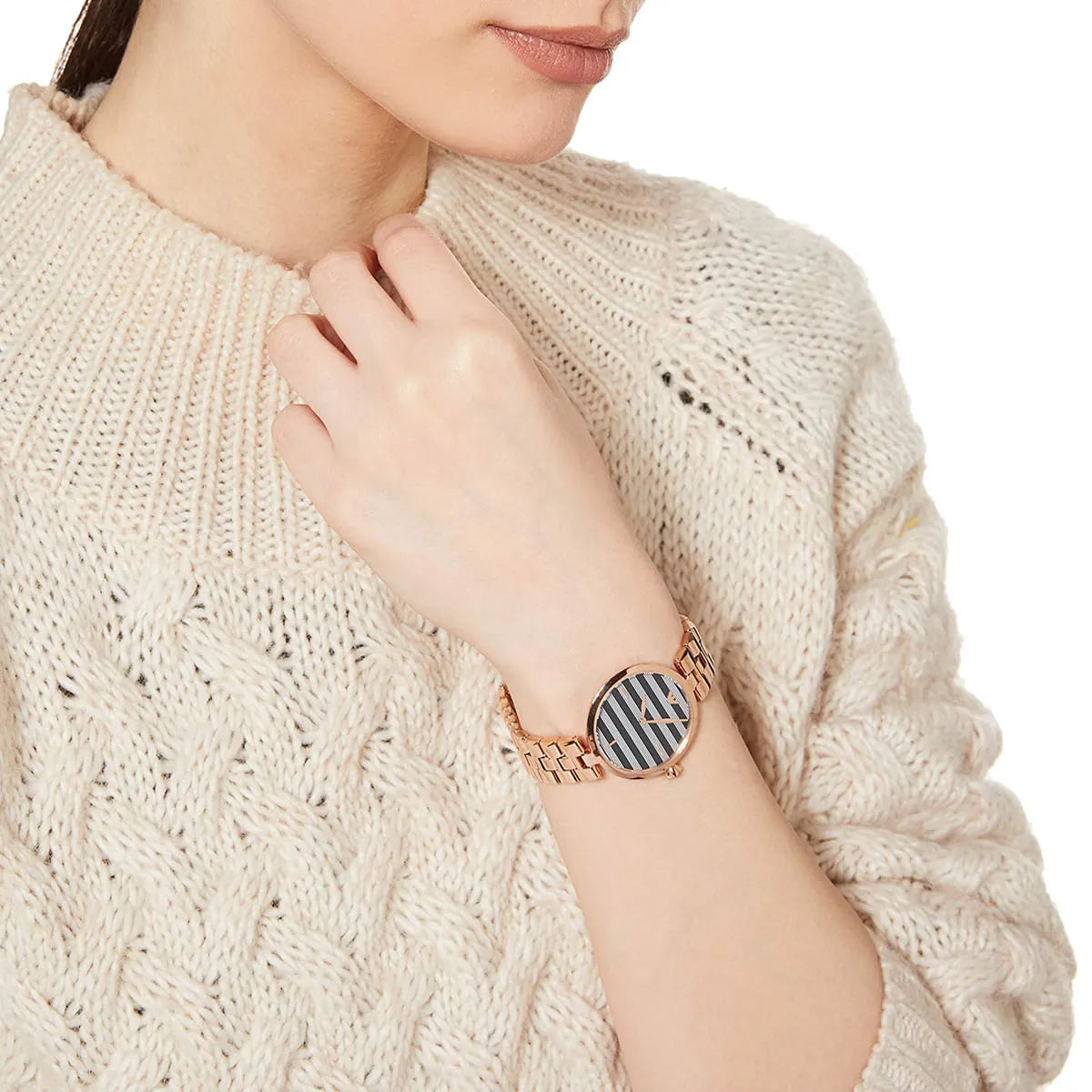 Emporio Armani Arianna Quartz Grey Dial Rose Gold Steel Strap Watch For Women - AR11220