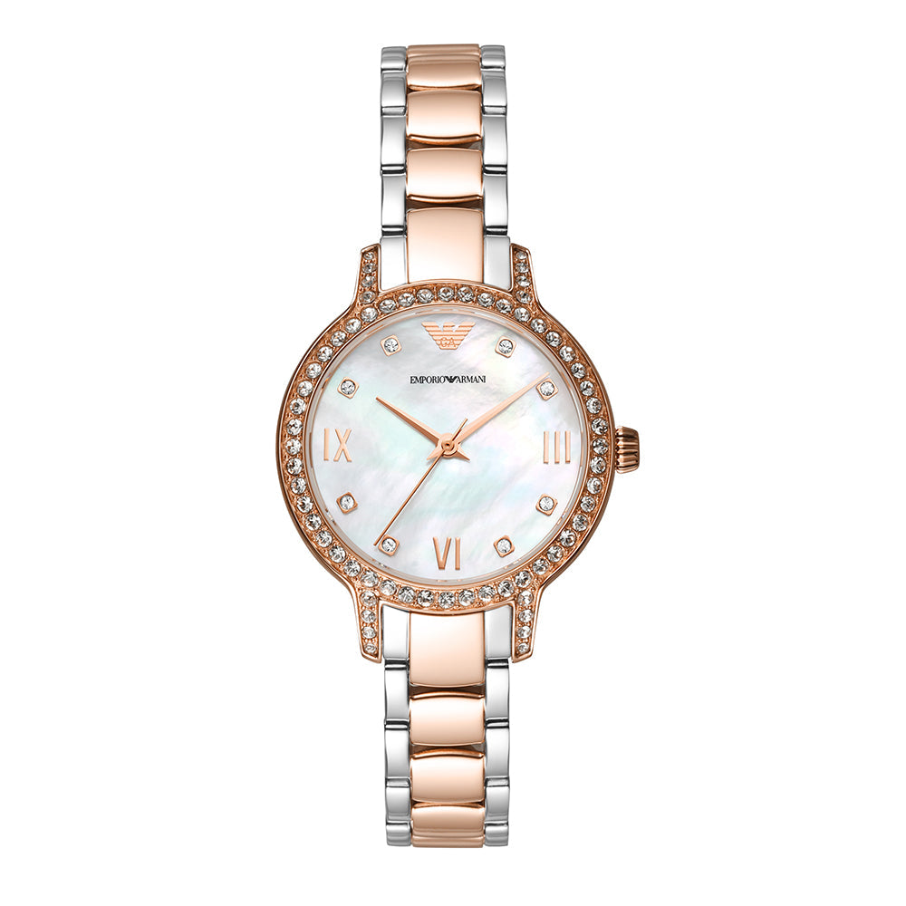 Emporio Armani Cleo Mother of Pearl Dial Two Tone Steel Strap Watch For Women - AR11499