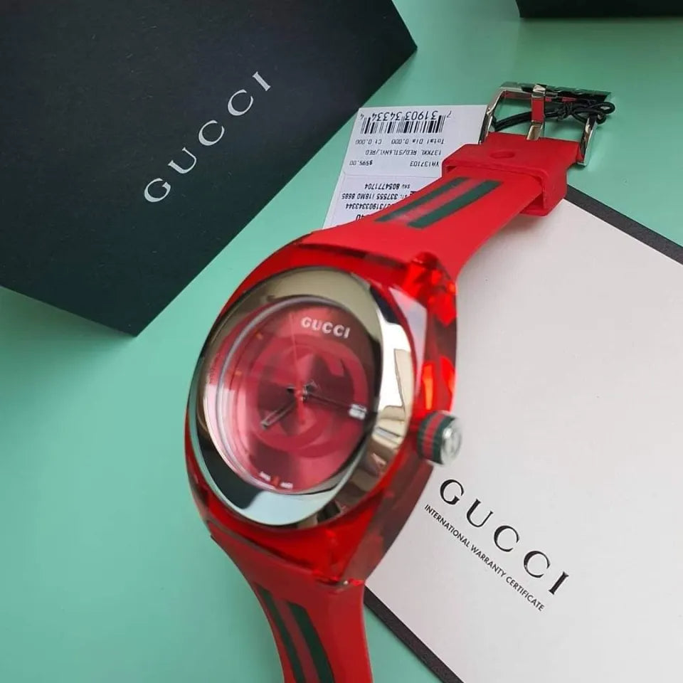 Gucci Sync XXL Quartz Red Dial Red Rubber Strap Unisex Watch - YA137103