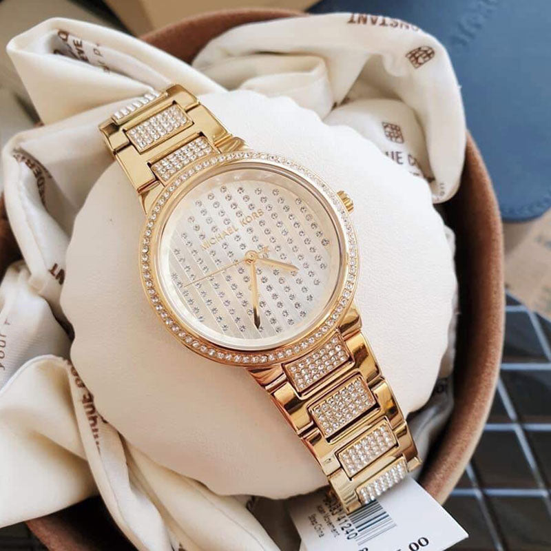 Michael Kors Gabbi Crystals Gold Dial Gold Steel Strap Watch For Women - MK3985