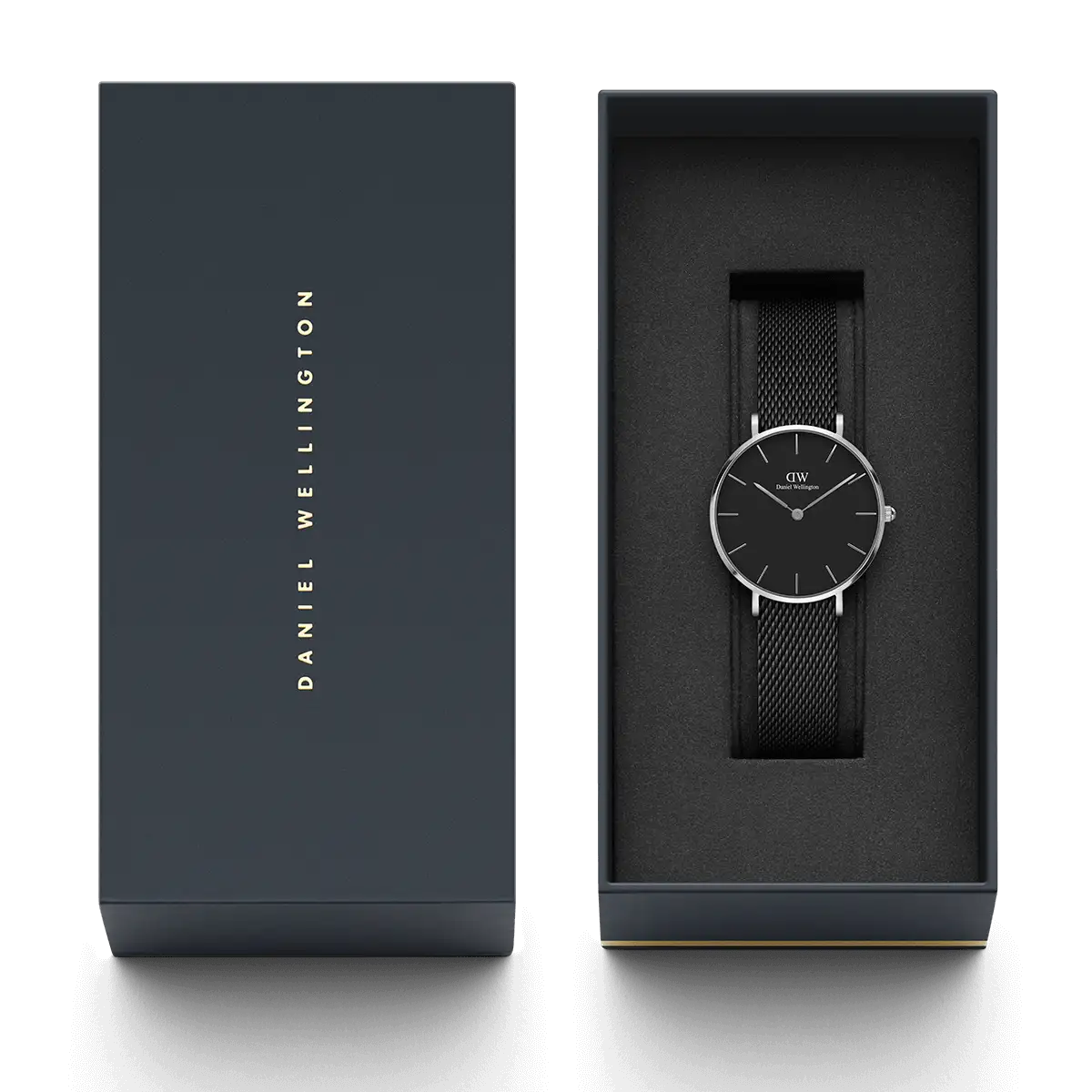 Daniel Wellington Petite Ashfield Black Dial Black Mesh Strap Watch For Women - DW00100202