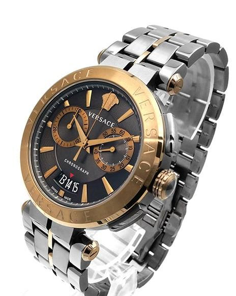 Versace Aion Chronograph Black Dial Grey Steel Strap Watch for Men - VBR050017