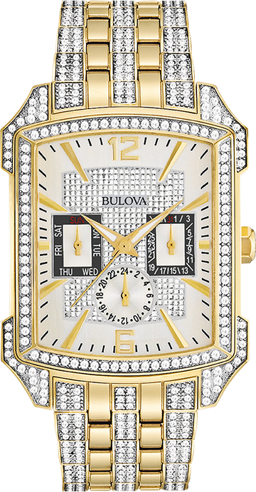 Bulova Crystal Chronograph White Dial Two Tone Steel Strap Watch for Men - 98C109