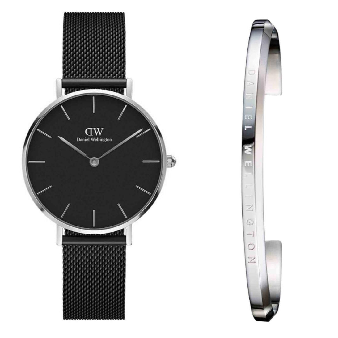 Daniel Wellington Petite Ashfield Black Dial Black Mesh Strap Watch For Women - DW00100202