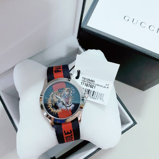 Gucci G Timless Le Marche Des Merveilles Blue & Red Dial Blue & Red Nylon Strap Unisex Watch - YA126495