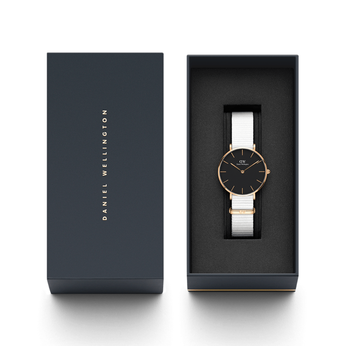 Daniel Wellington Classic Petite Dover Black Dial White NATO Strap Watch For Women - DW001000314