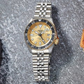 Seiko 5 Sports GMT Automatic 70th Anniversary Taiwan Limited Edition Gold Dial Silver Steel Strap Watch For Men - SSK044K1